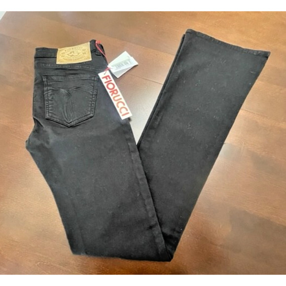 Fiorucci Naomi Campbell Soft Jeans Flare Black Pants 28 Waist 34.5 Inseam Sz 25 - Picture 1 of 12